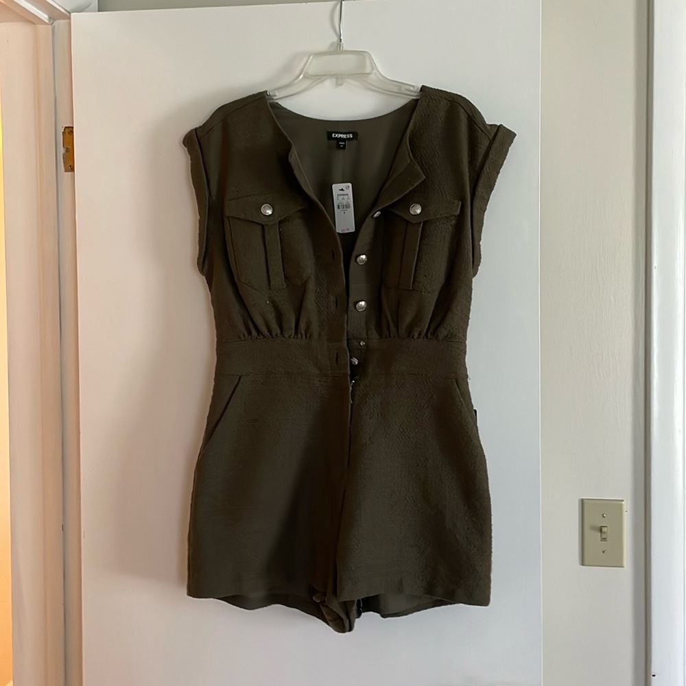 Express Tweed Sleeveless Utility Romper